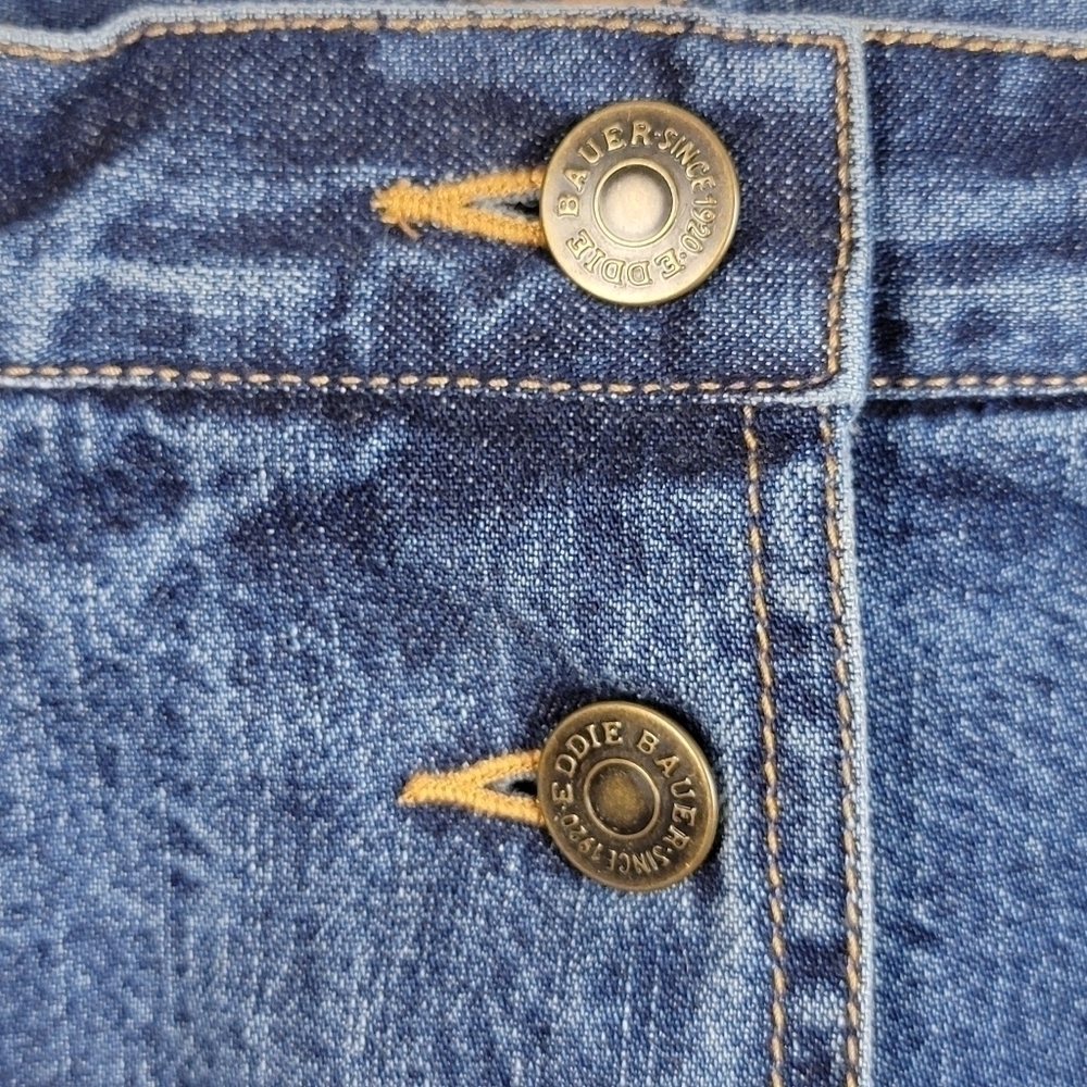 Eddie Bauer Vintage Flannel Lined Jean Skirt Long Denim Button Down Plaid Y2K - Picture 4 of 14